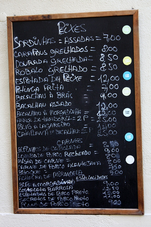 Restaurant menu (somewhere in Alfama)