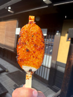 Gohei mochi is a rice cake glazed with soy and miso and grilled on a skewer