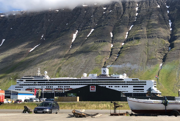Isafjordur (cruise ship towers over the town)