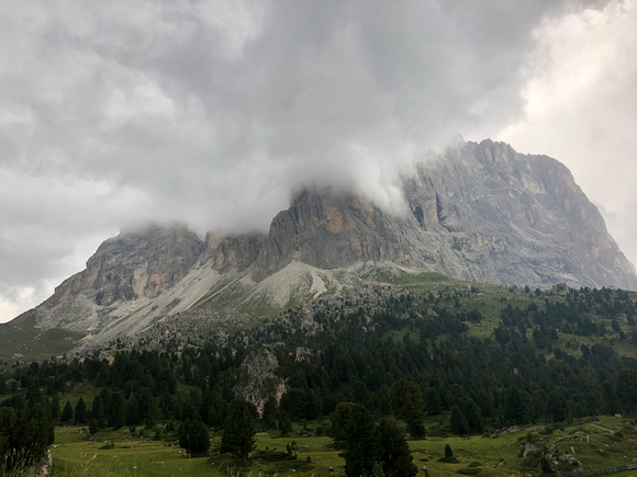 Sassopiatto and Sassolungo, now covered in clouds