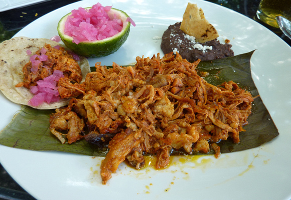 Lunch after the ruins at Hacienda Uxmal--Yucatan specialty Cochinita Pibil